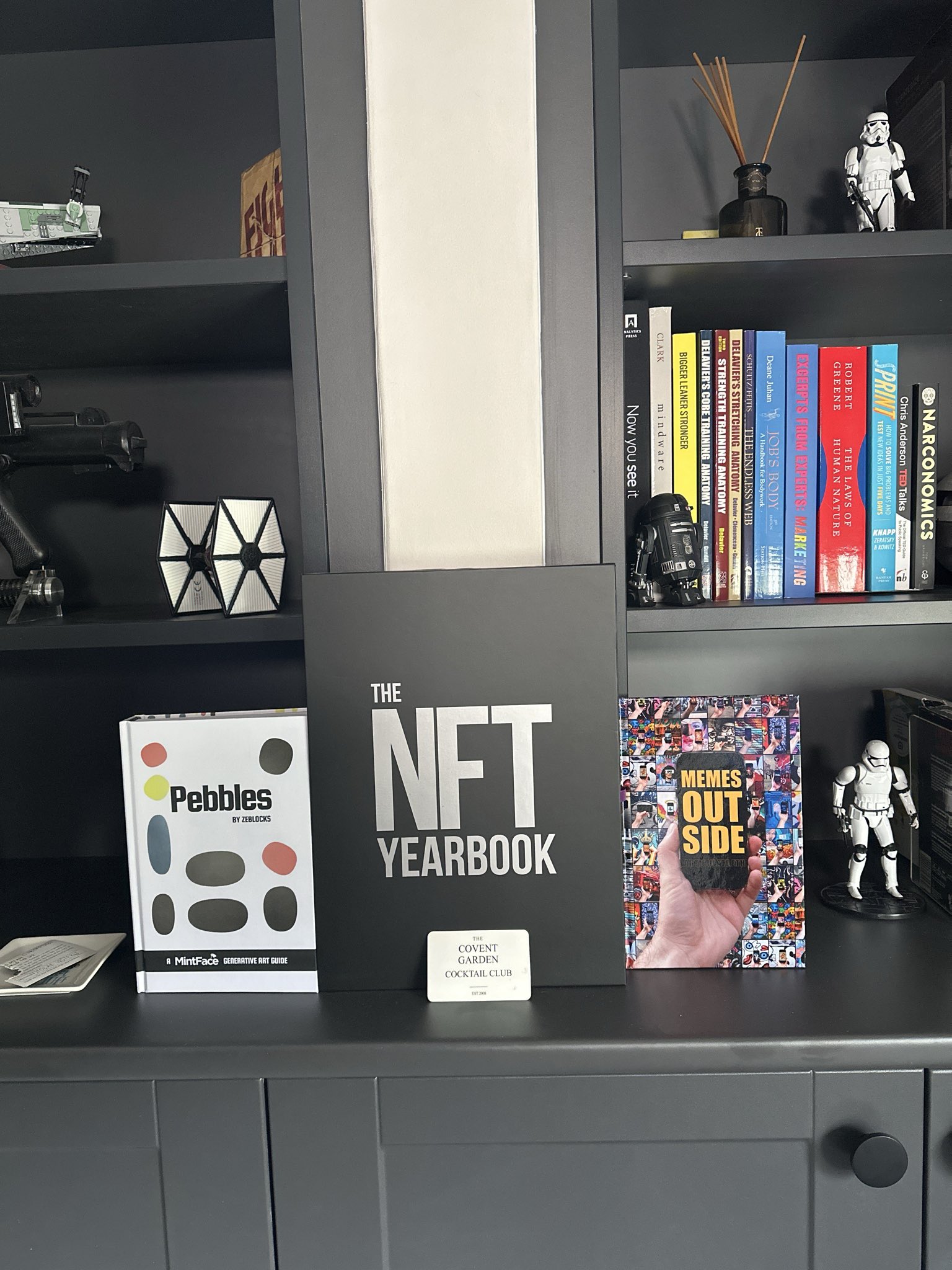 Memes Outside: The Book on a bookshelf